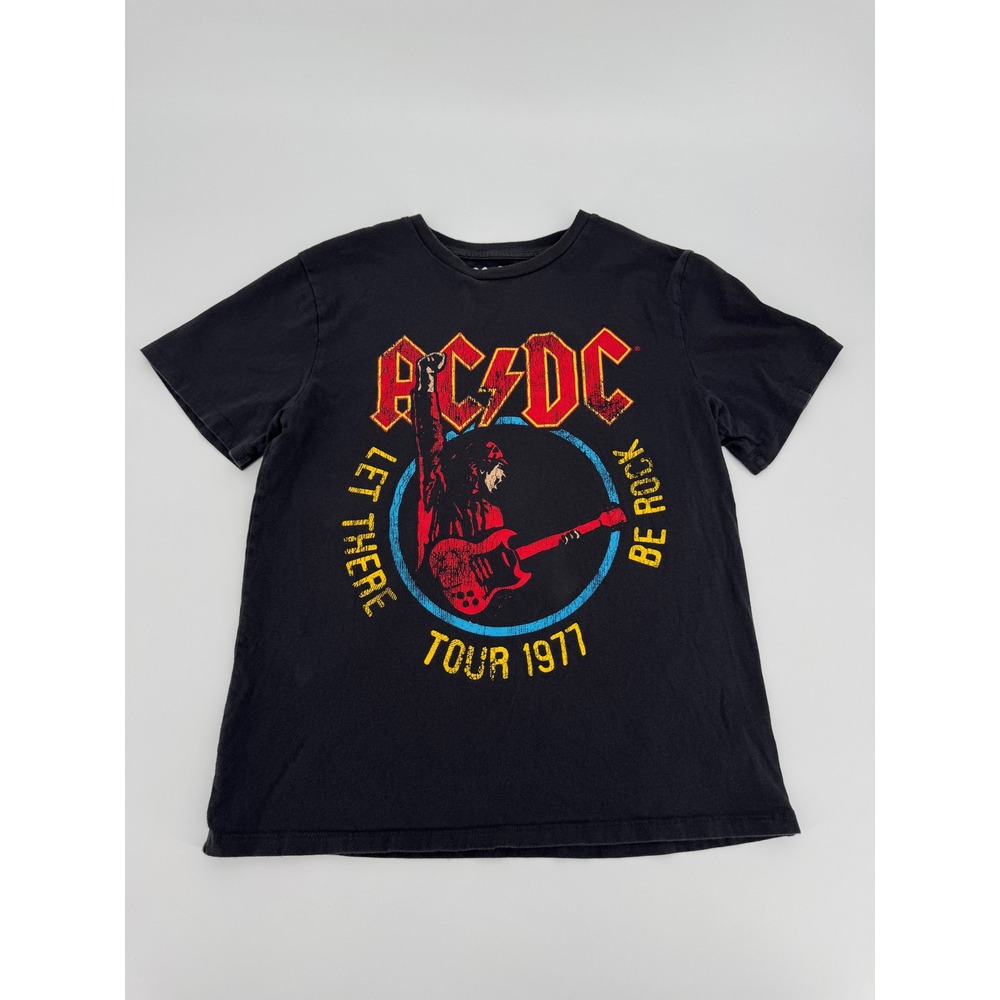 AC/DC Kids T-Shirt Black Let There Be Rock Tour 1977 Graphic Tee XL 100% Cotton